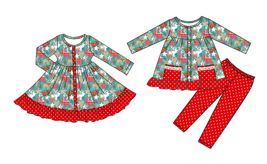 25.8.21 custom each style moq 5eta 4-6week Sibling Sisters Christmas baby girl long sleeve pants sets and dress match family design