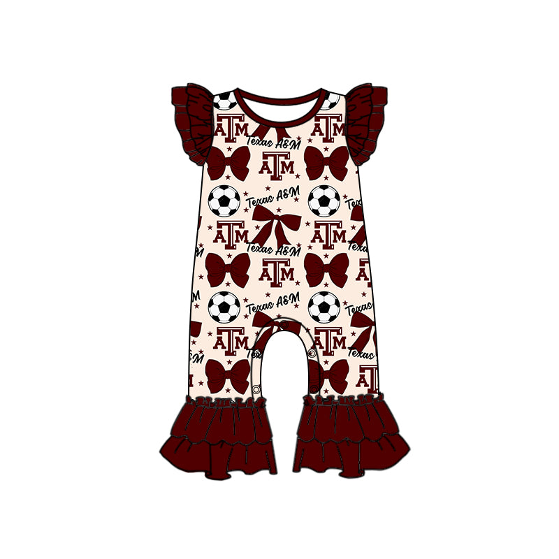 Custom moq 5 each style summer teams baby girls clothes team bow brick red long sleeve hooded pants sets and dress 1 and dress 2 and romper-25.6.14