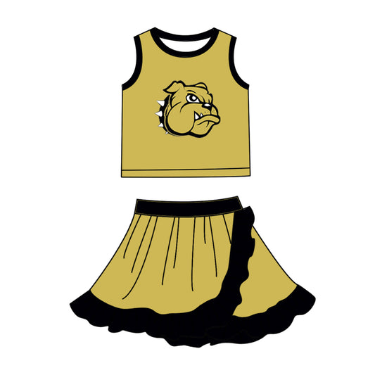 Custom moq 5 mix size milk silk summer teams Baby Girls Black Yellow Vest Scallop Skirt Yoga Set