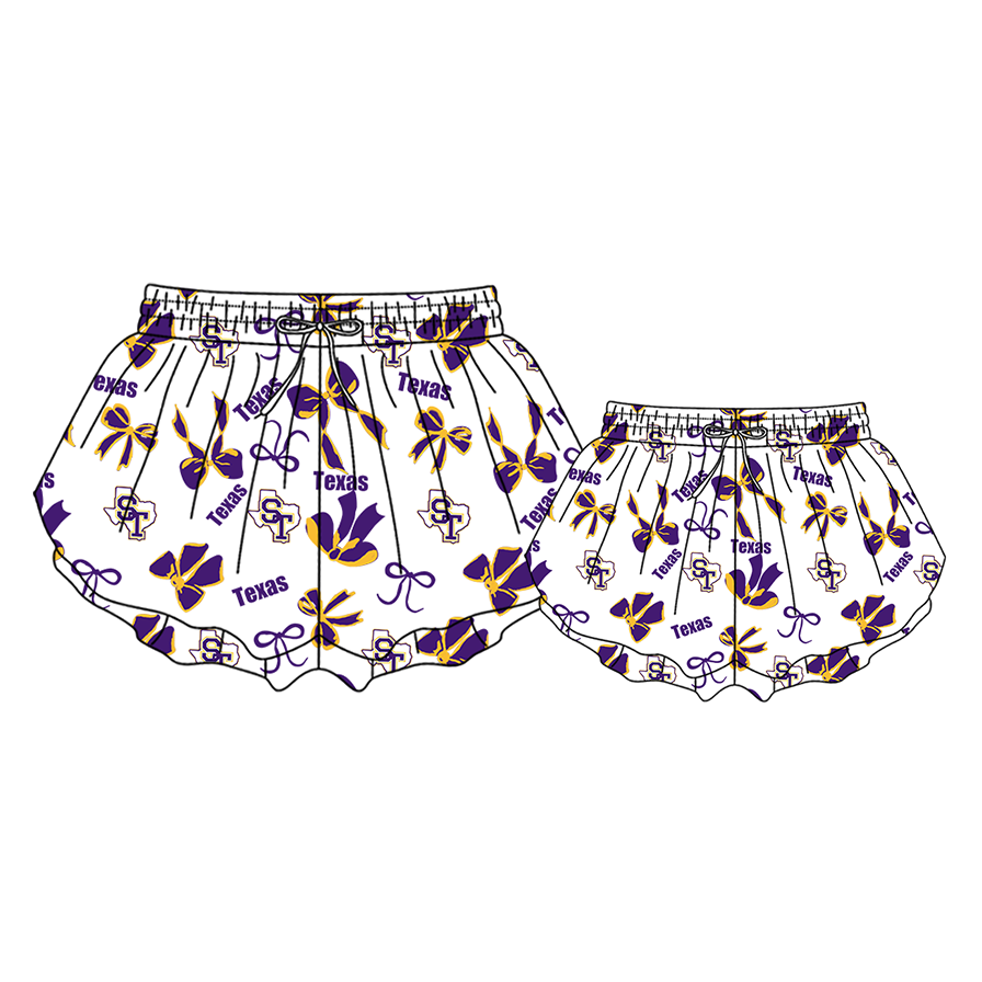 custom moq 5 mix size MSD072102 Kids And Adult Bows Print Yoga Shorts Active Wear Team Bottoms
