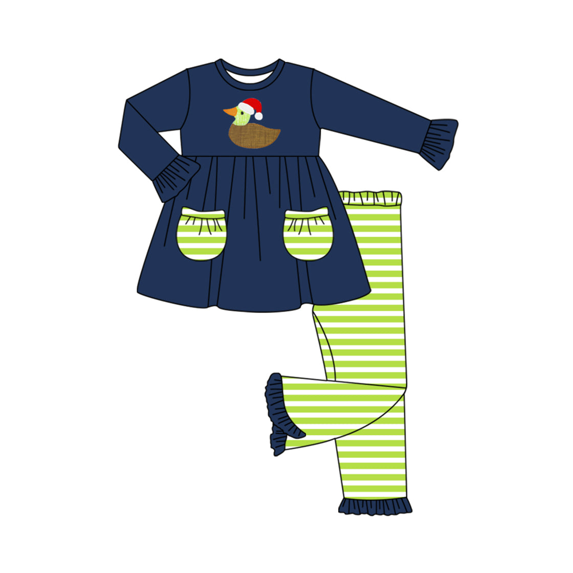 6.1 custom each style moq 5eta 4-6 week Sibling Sister Christmas duck navy blue girls outfits and romper match family design