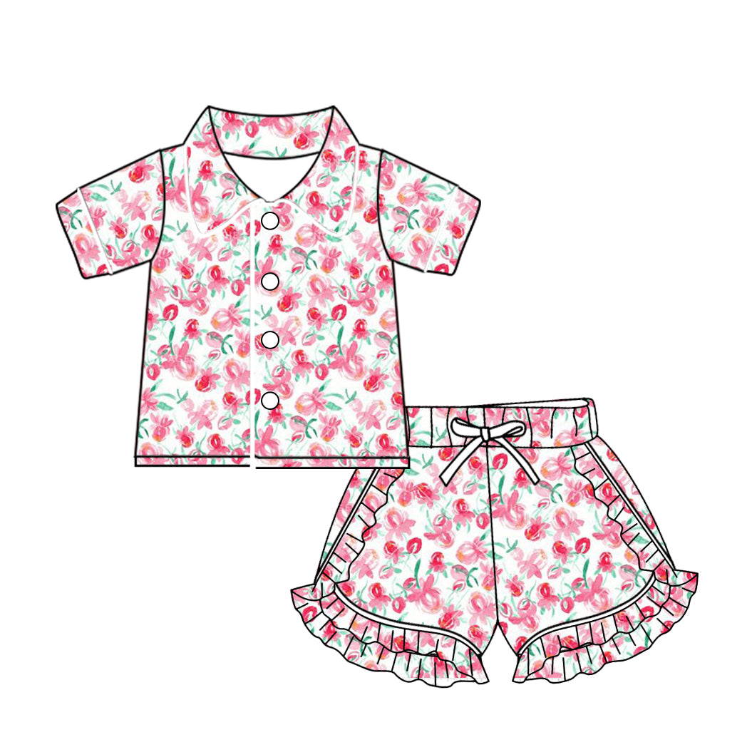 10.24 custom each style moq 5eta 4-6week baby kids clothes floral pink short sleeve shorts pajamas sets
