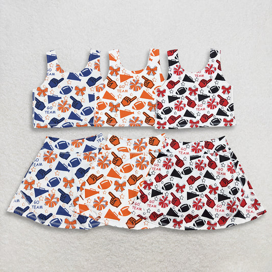 RTS NO MOQ Sibling baby girl clothes team cheer skirt yoga sets