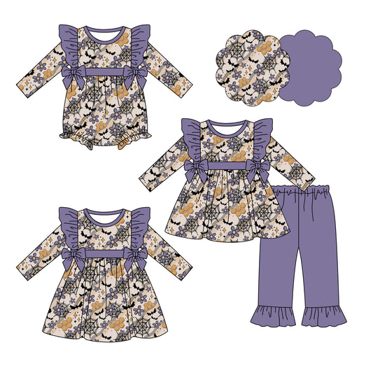 25.6.14 custom each style moq 5eta 4-6week Sibling Sisters bat floral baby girl long sleeve pants sets and dress and rompers match family design