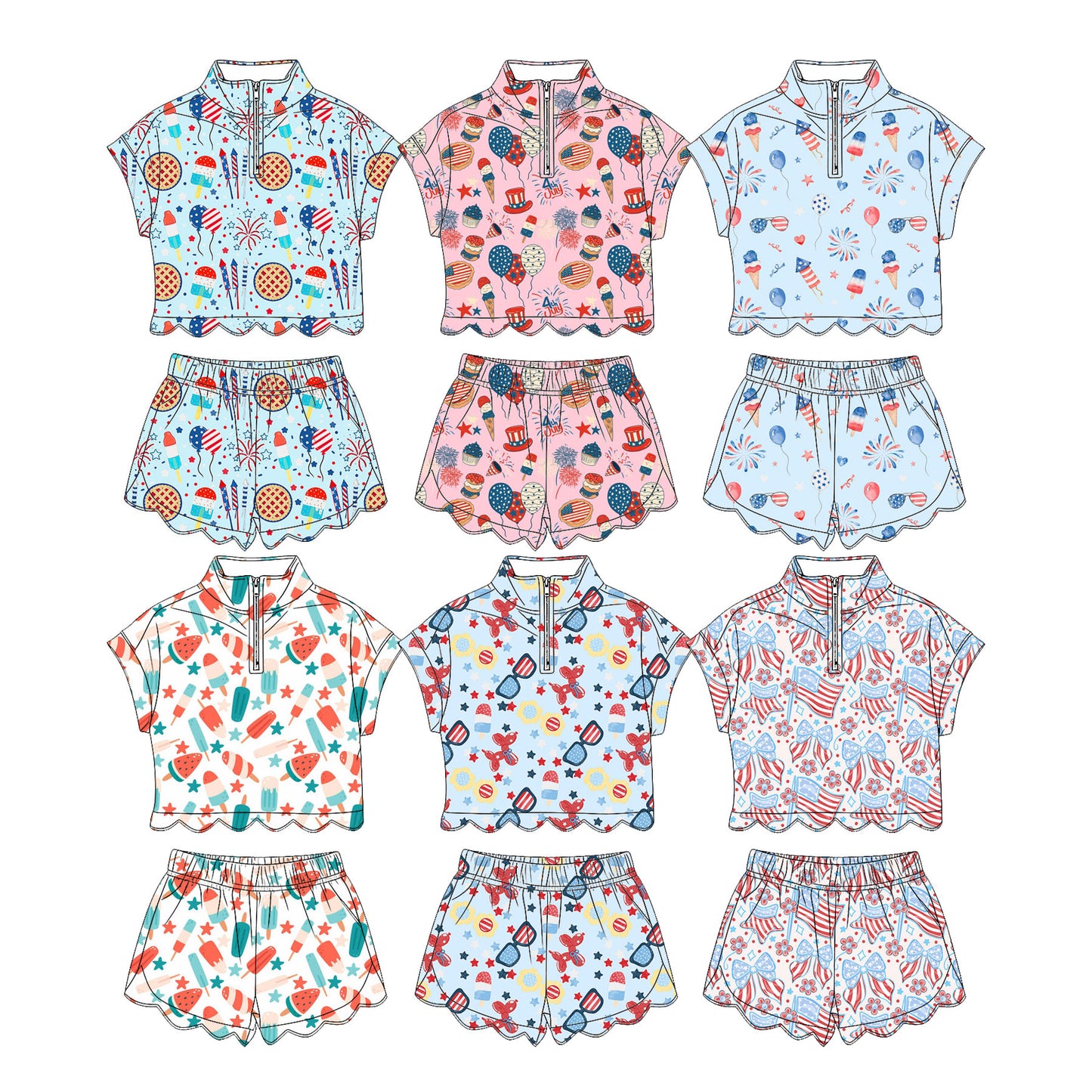 3.13 Custom moq 5 mix size Sibling Kids Sleeveless Top And Shorts Set Summer 4th of July Outfit