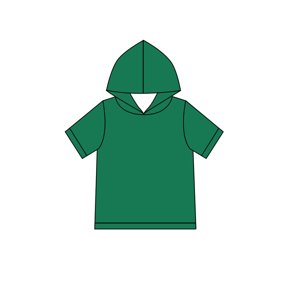 Custom moq 5 boys Blank Cotton Short Sleeve Hooded Top Forest Green Short Sleeve Hooded Top