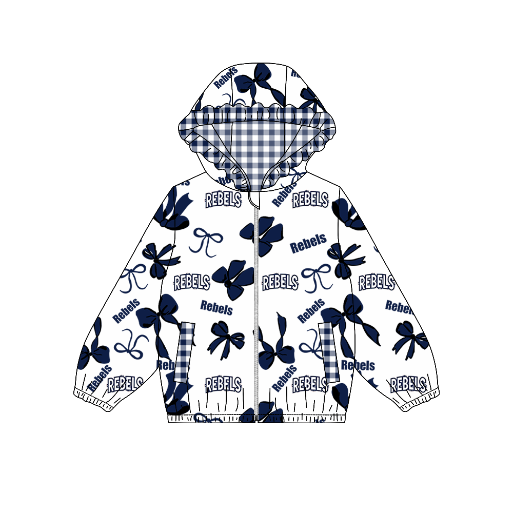 custom moq 5 mix size MSD072903 Baby Girls Bow Print Long Sleeve Zipper Hooded Team Jacket Top