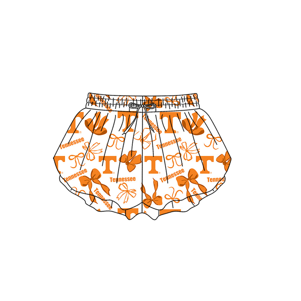 Custom moq 5 mix size milk silk summer teams Baby Girls Orange Bow Vest Top Skirt Shorts Sets Sleeveless Yoga Knee Length Dresses Yoga Shorts