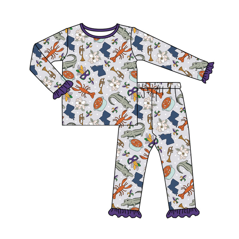 7.22 custom each style moq 5eta 4-6week Sibling Sister mari gras crayfish blue baby girls sets and dress and rompers match family design