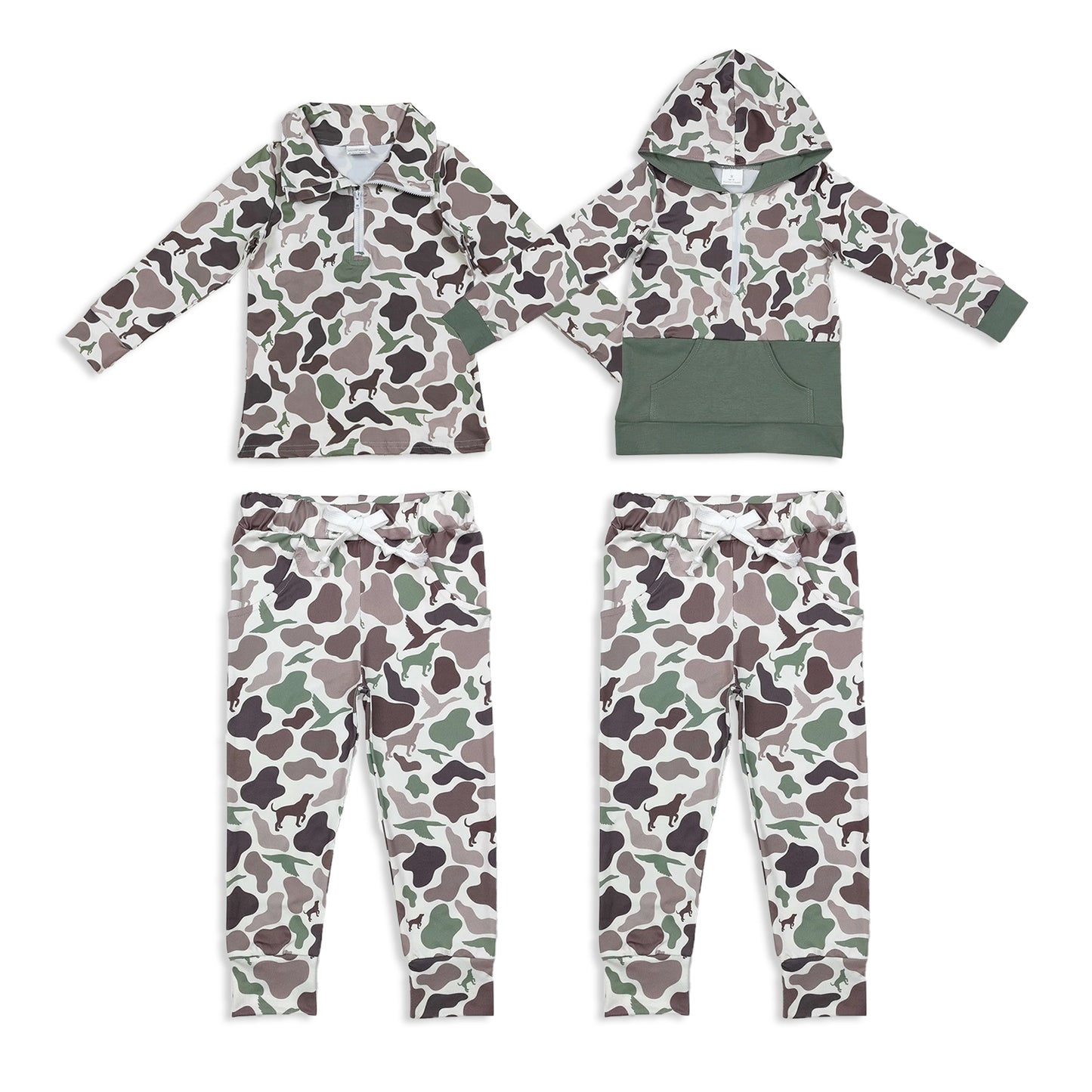 Sibling Baby Boys girl clothes camouflage duck hooded long Shirt 2 and pants Summer Clothes