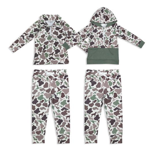 Sibling Baby Boys girl clothes camouflage duck hooded long Shirt 2 and pants Summer Clothes