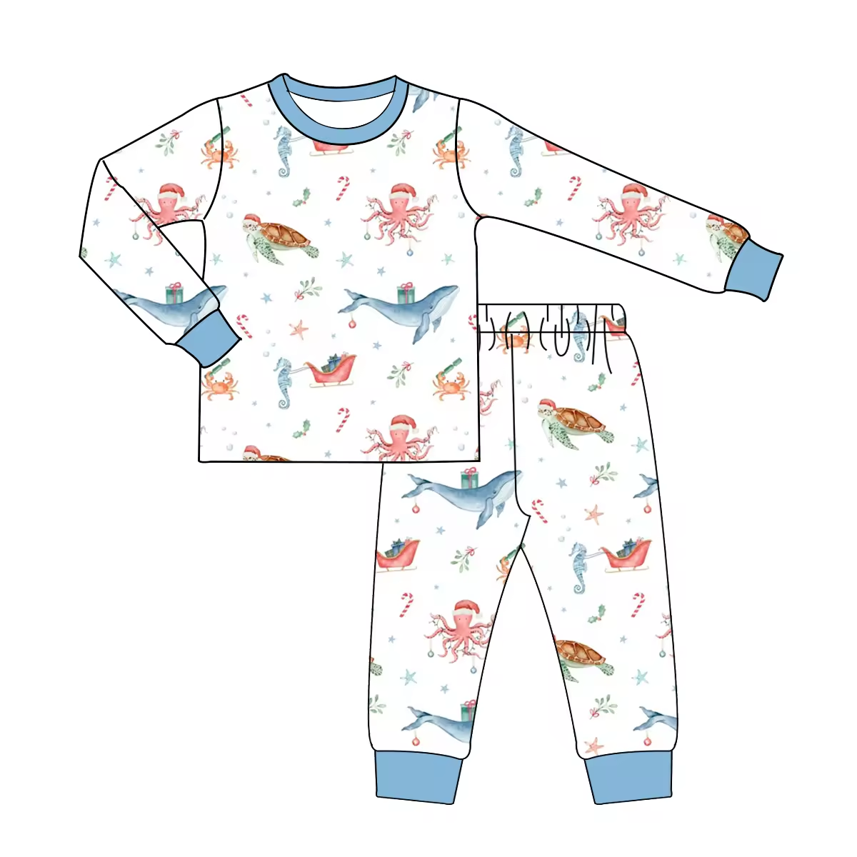 Custom moq 3 eta 6-8weeks Marine Animal Light Blue Long Suit