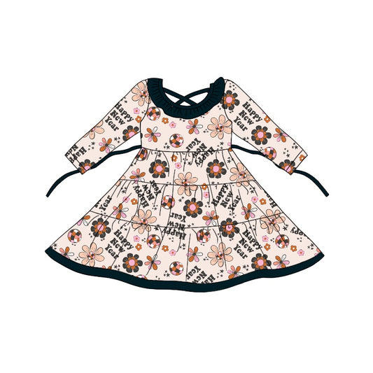 8.20 custom each style moq 5eta 4-6week baby girls clothes floral black long sleeve dress