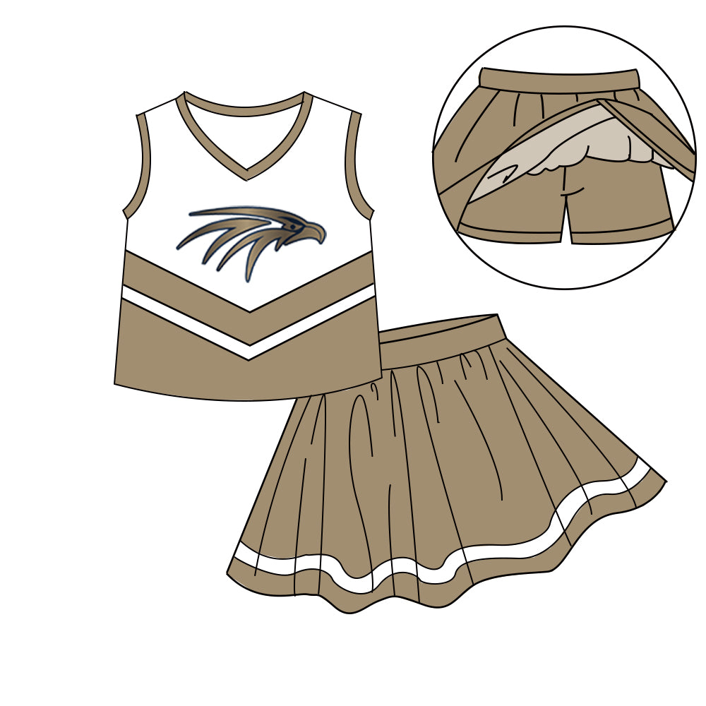Custom moq 5 mix size milk silk eta 6-8weeks summer teams khaki baby girls clothes team sleeveless skirts shorts sets-25.7.7