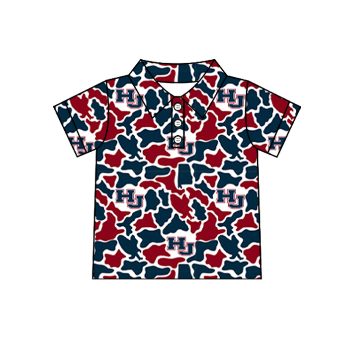 Custom moq 5 mix size summer teams Baby Boys Summer Camo Print Button Short Sleeve Polo Top