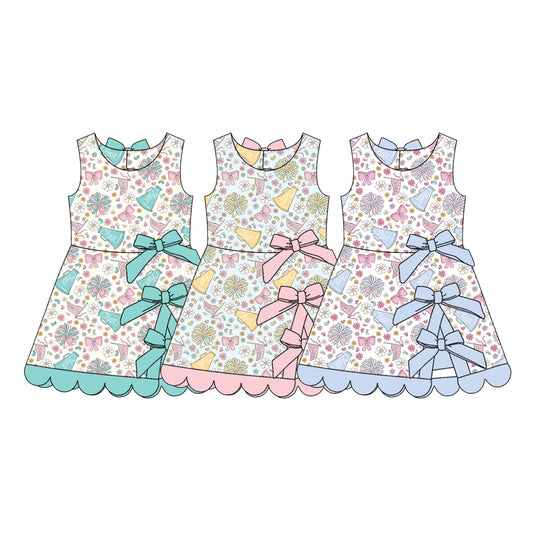 2.27 Custom moq 5 mix size Sibling Baby Girl's Bow and flower print Sleeveless Yoga Dress Cute Toddler Girls' Summer Casual Dress