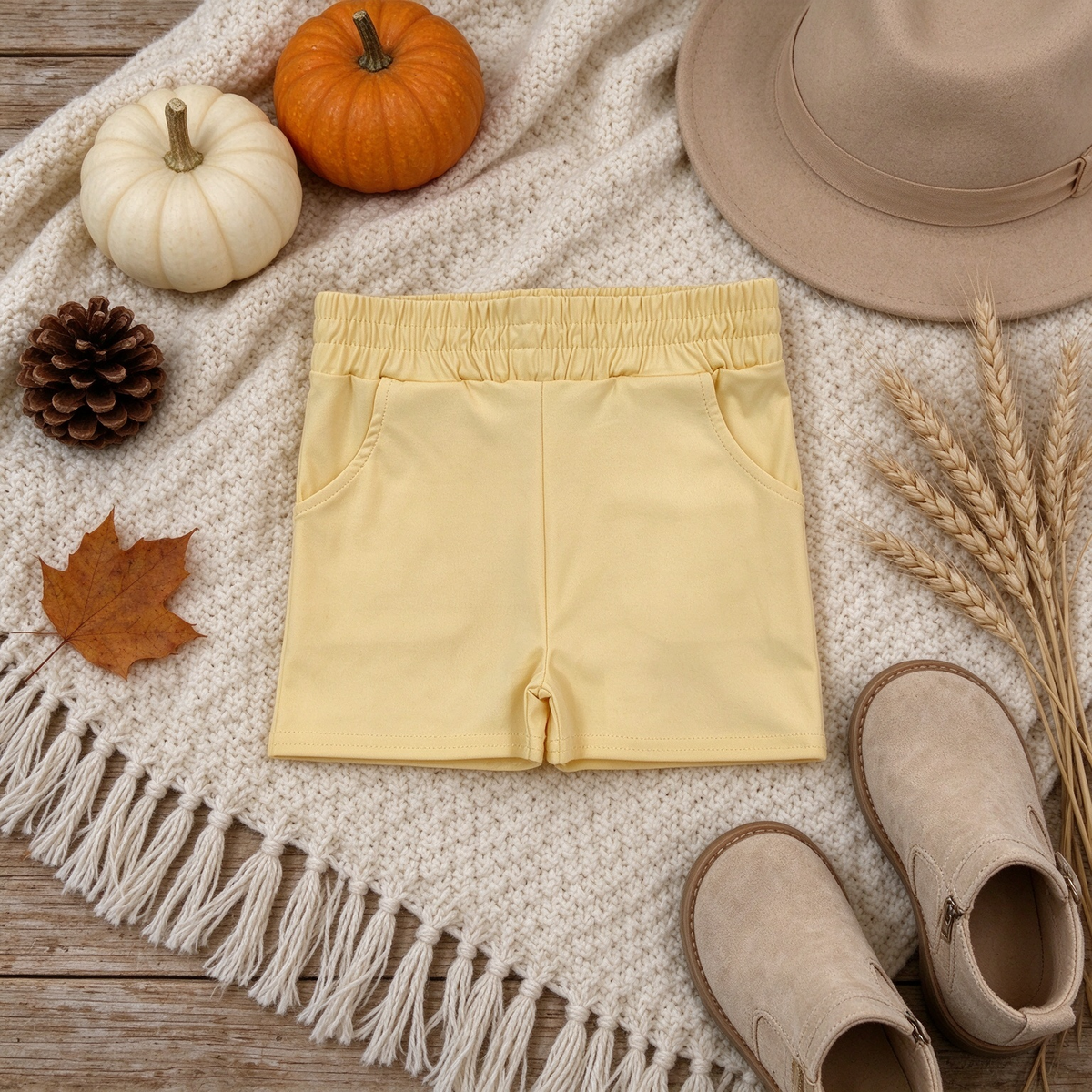 NEW RTS NO MOQ yoga fabric cotton SS0959 Yoga Baby Girls Solid Yellow Pocket Short Yoga Casual Bottoms