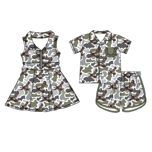 26.1.22 custom each style moq 5 eta 6-8week Sibling Sister duck camouflage baby short sleeve shorts sets and dress match design
