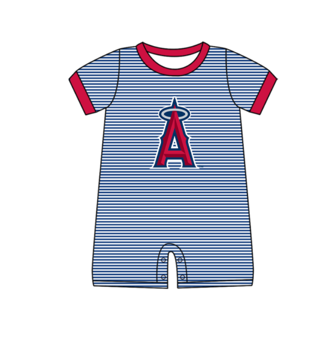 Custom moq 5 mix size milk silk summer teams Baby Boys And Girls Navy Blue Short-Sleeved Shirt And Shorts Set Matching Striped Rompers Outfit Set