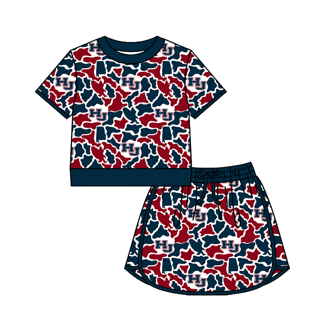 Custom moq 5 mix size summer teams Baby Girls Summer Casual Camouflage Short Sleeve Top And Skirt Outfit