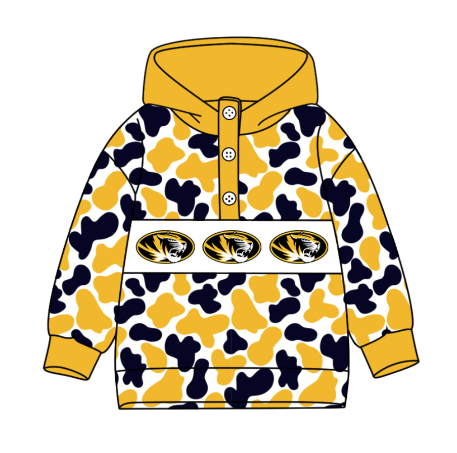 1-Custom moq 8 mix size milk silk summer team baby boy clothes camouflage yellow hooded long sleeve top-25.10.9