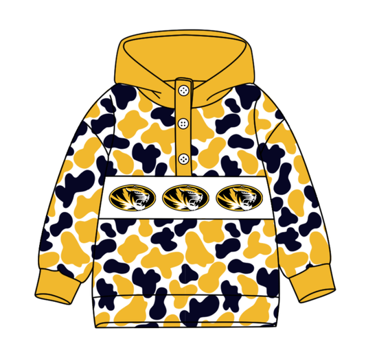 1-Custom moq 8 mix size milk silk summer team baby boy clothes camouflage yellow hooded long sleeve top-25.10.9