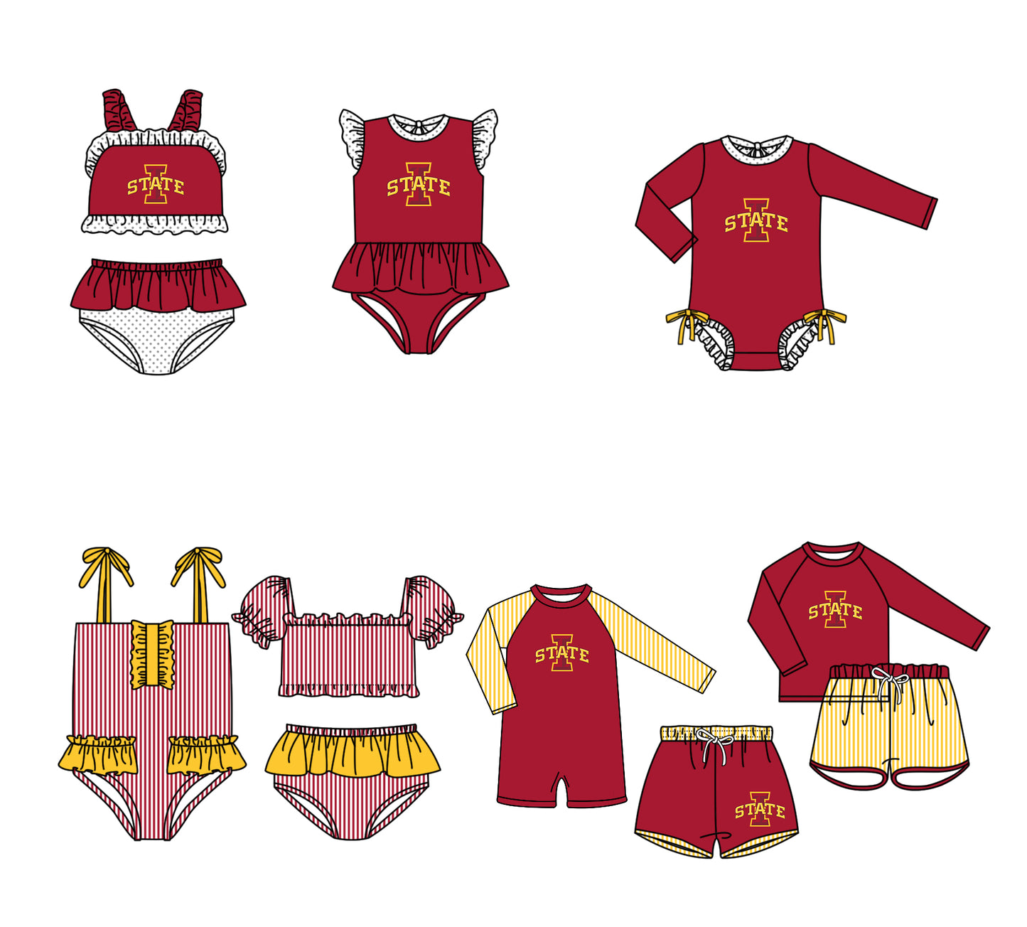 Custom moq 5 mix size milk silk summer teams baby girl boys clothes Red Two-Piece Swimsuit Set One Piece Swimsuits boy swim trunks