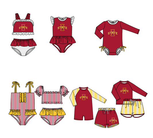 Custom moq 5 mix size milk silk summer teams baby girl boys clothes Red Two-Piece Swimsuit Set One Piece Swimsuits boy swim trunks