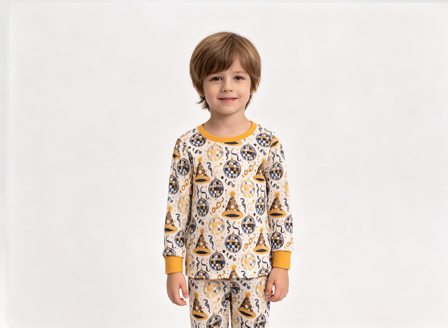 (Sample) No moq milk silk BLP1534 Baby Boys Stars Lights Top Pant Happy New Year Pajamas Sets Winter Holiday Sleep Outfit