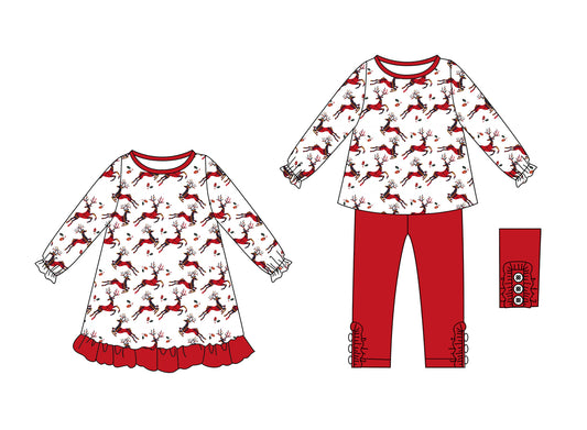 25.7.3 custom each style moq 5eta 4-6week Sibling Sisters deer baby girl long sleeve pants sets and dress match family design