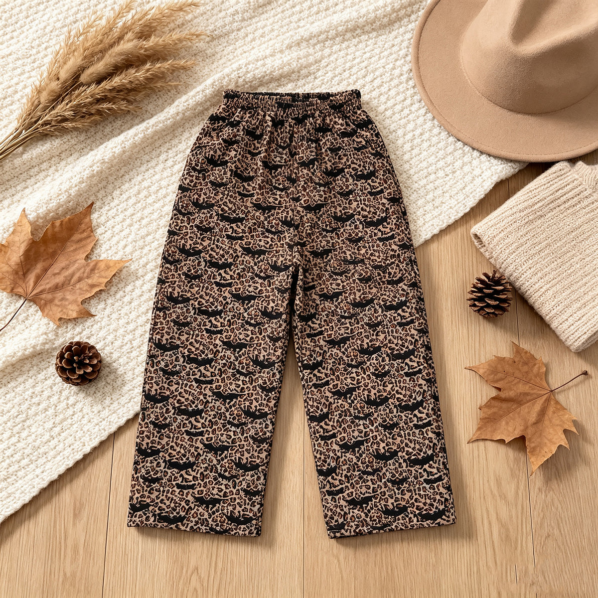 NEW RTS NO MOQ milk silk P1129 Adult Women Leopard Halloween Pockets Straight Pants Bottom Casual Bottom