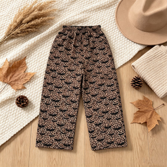 NEW RTS NO MOQ milk silk P1129 Adult Women Leopard Halloween Pockets Straight Pants Bottom Casual Holiday Bottom