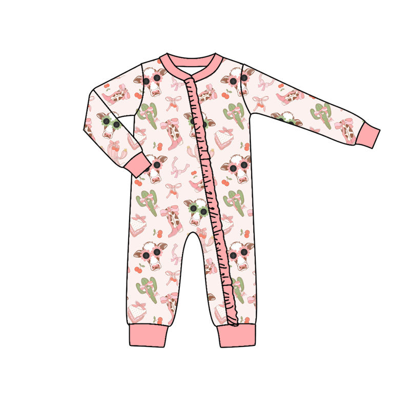 5.31 custom each style moq 5eta 4-6 week Sibling Sister cow catcus pink girls long sleeve and short sleeve outfits and dress and baby romper and jumpsuit match family design