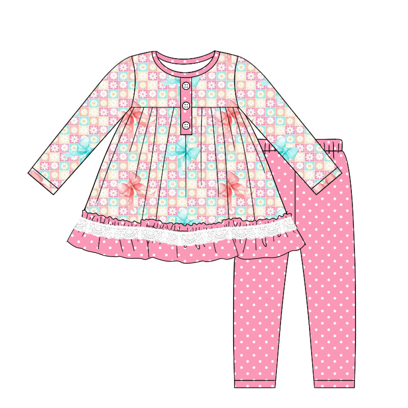 7.27 custom each style moq 5eta 4-6week Sibling Sister floral bow pink baby girls sets and dress and rompers match family design