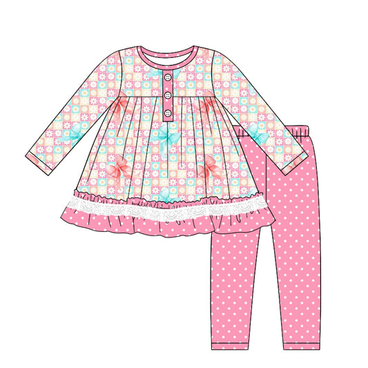 7.27 custom each style moq 5eta 4-6week Sibling Sister floral bow pink baby girls sets and dress and rompers match family design