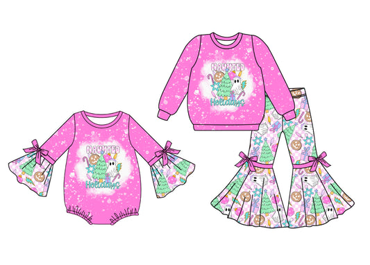 25.5.25 custom each style moq 5eta 4-6week Sibling Sisters Holidays baby girl long sleeve pants sets and rompers match family design