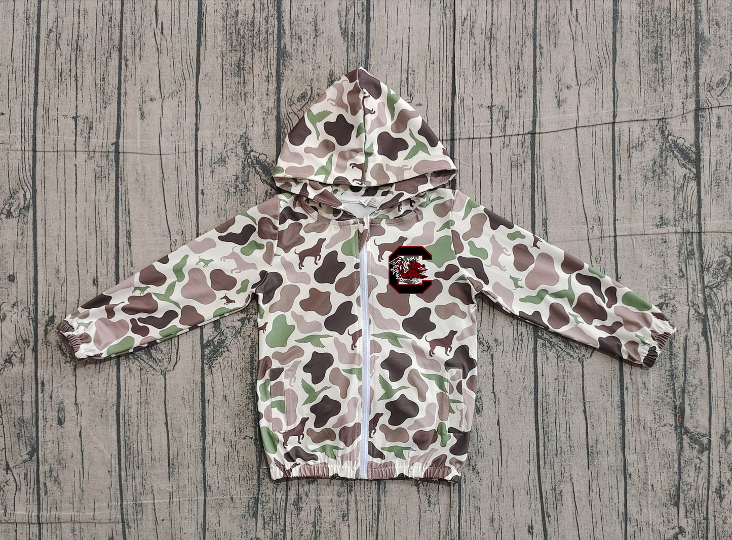 Custom moq 5 mix size milk silk baby boys clothes team summer camouflage zipper hooded long sleeve top-25.11.22