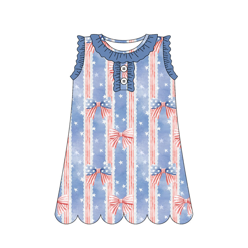 3.10 Custom moq 5 mix size Sibling 4th of July Baby Girls Sleeveless Knee Length Dresses