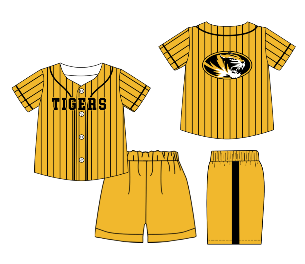 Custom moq 3 or 5 mix size milk silk summer teams baby boy clothes yellow short sleeve shorts sets-26.1.19