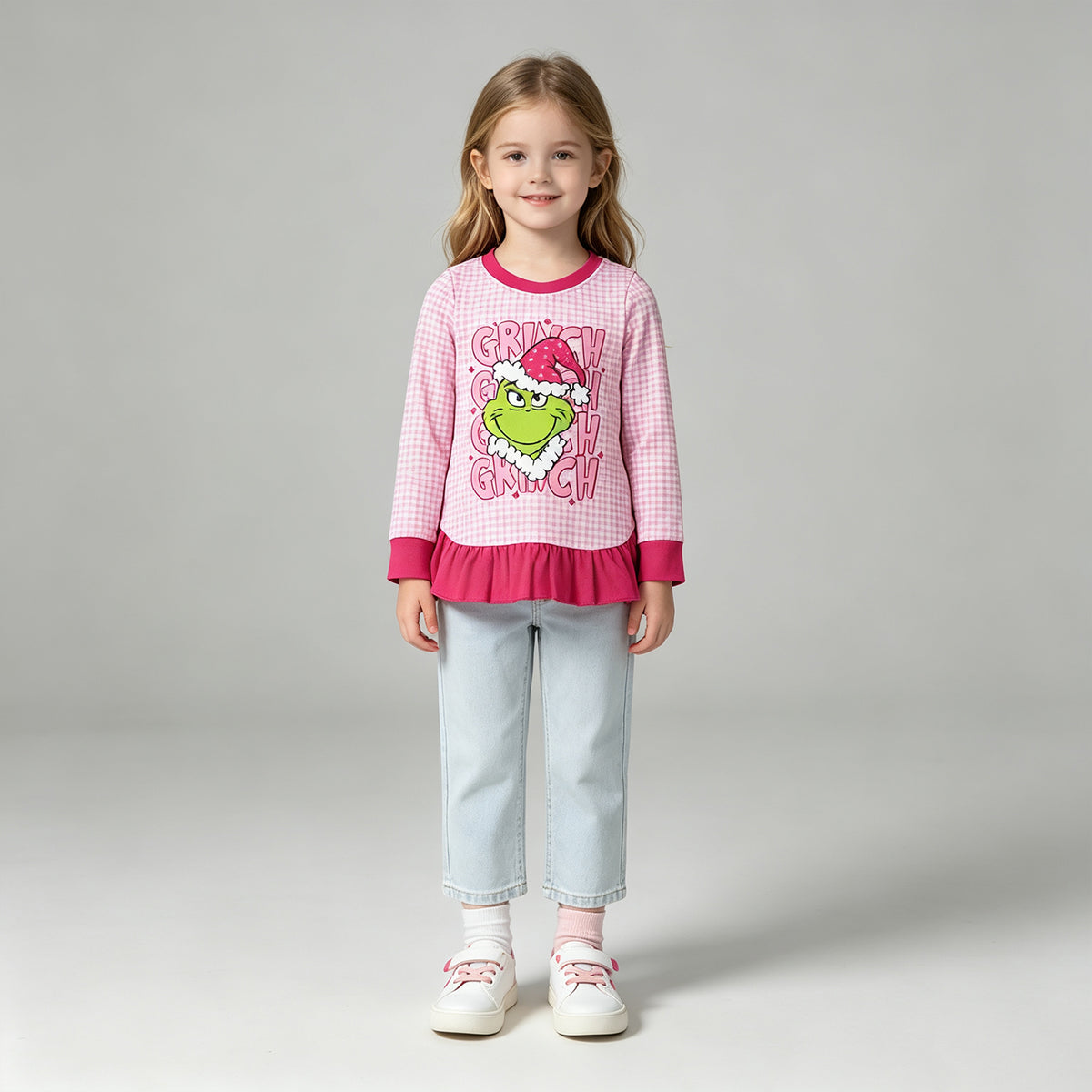 NEW RTS NO MOQ milk silk GT1154 Cute Clothes Baby Girls Print Plaid Christmas Short Sleeve Tee Shirt Holiday Casual Top