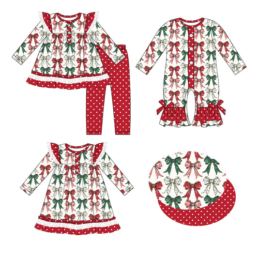25.6.6 custom each style moq 5eta 4-6week Sibling Sisters Christmas bow baby girl long sleeve pants sets and dress and rompers match family design