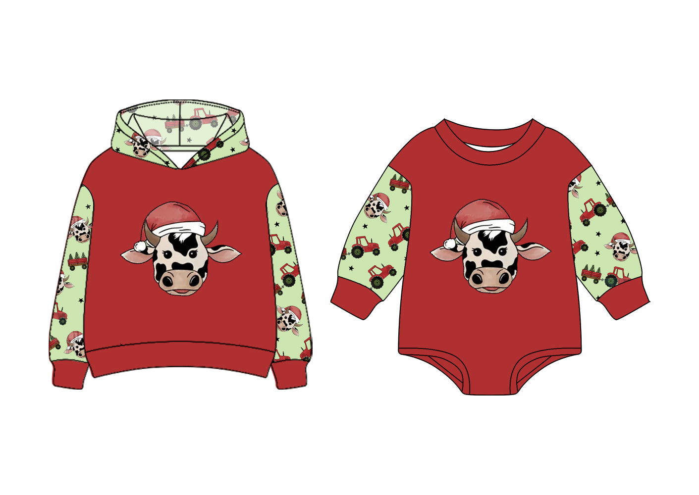 25.7.1 custom each style moq 5eta 4-6week Sibling Sisters Christmas cow baby boy long sleeve romper and top match family design