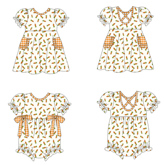 25.10.13 custom each style moq 5 eta 6-8week Sibling Sisters carrot baby girl short sleeve dress and romper match family design