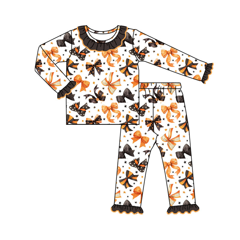 7.26 custom each style moq 5eta 4-6week Sibling Sister bow black and orange baby girls sets and dress and rompers match family design