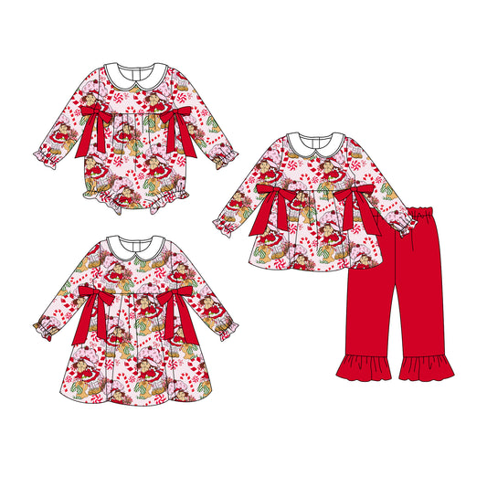 25.8.5 custom each style moq 5eta 4-6week Sibling Sisters Christmas baby girl long sleeve pants sets and dress and rompers match family design