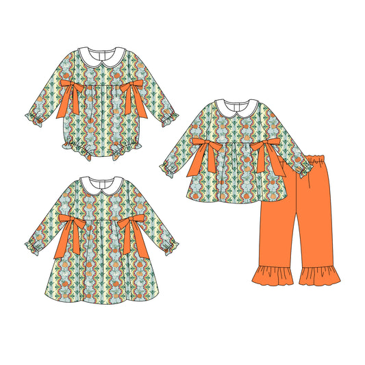 25.7.15 custom each style moq 5eta 4-6week Sibling Sisters halloween baby girl long sleeve pants sets and dress and rompers match family design
