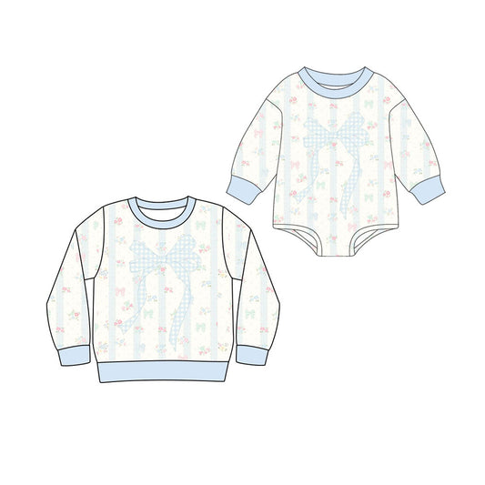 25.10.23 custom each style moq 5 eta 6-8 week Sibling Sister bow floral baby girl long sleeve rompers and top match family design