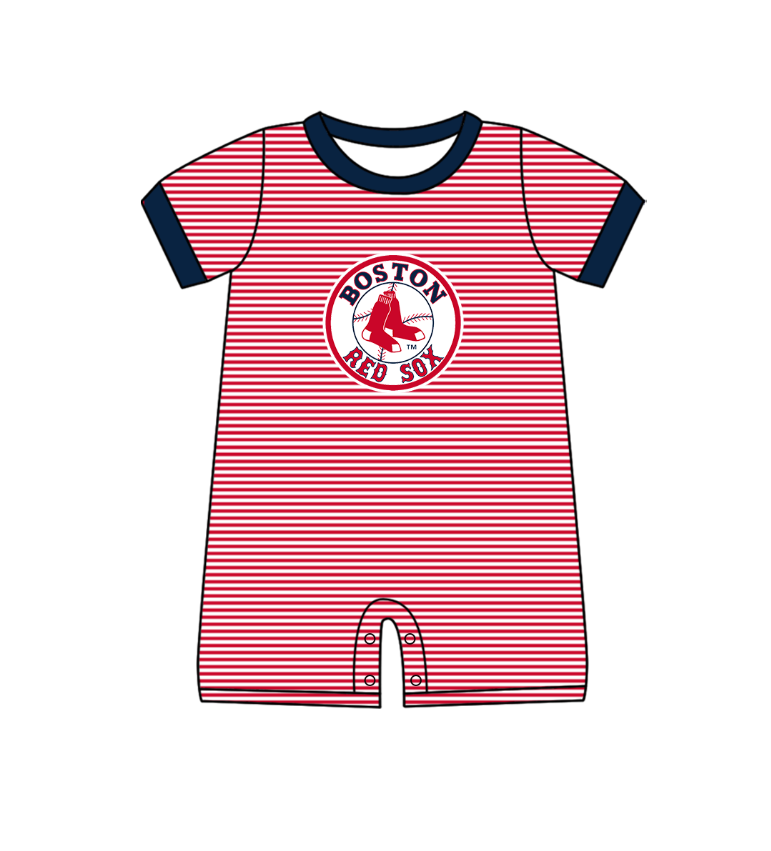 Custom moq 5 mix size milk silk summer teams Baby Boys And Girls Red Short-Sleeved Shirt And Shorts Set Matching Striped Rompers Outfit Set