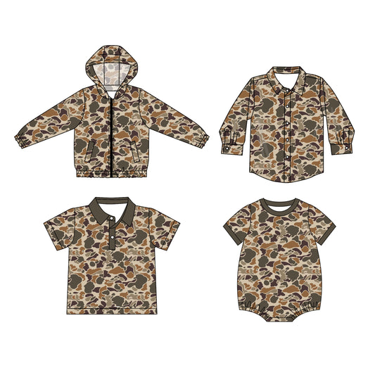 25.5.29 custom each style moq 5eta 4-6week Sibling Sister camouflage baby boy short sleeve rompers and short sleeve top and long top 1 and top 2match family design