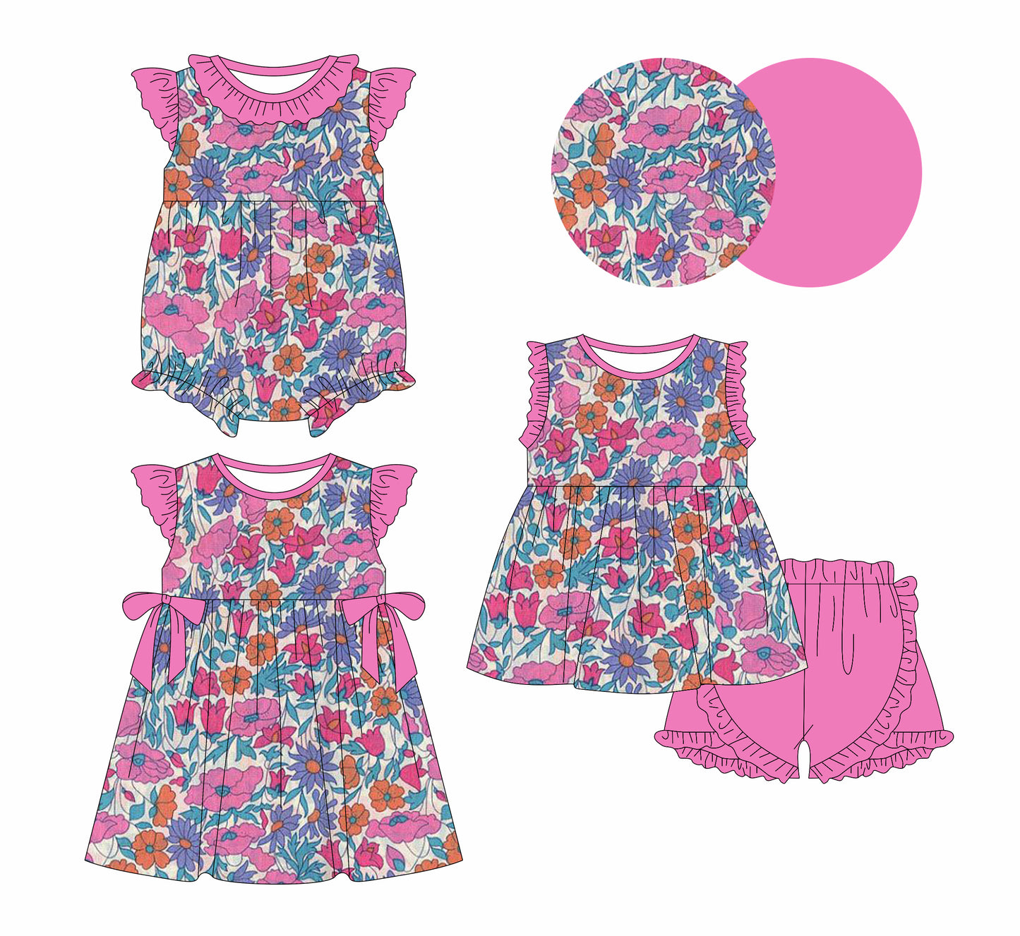 3.5 Custom moq 5 mix size Sibling Baby Girl's Sleeveless Top And Pink Ruffle Short Set Cute Romper Dress for Summer
